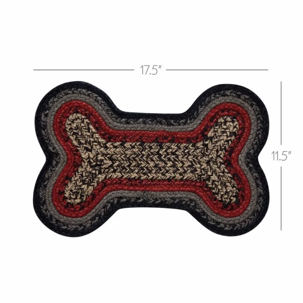 Farmhouse Black, Red, Tan, Grey Bone Shaped Jute Braided Dog Feeder Mat Pet - Picture 2 of 5